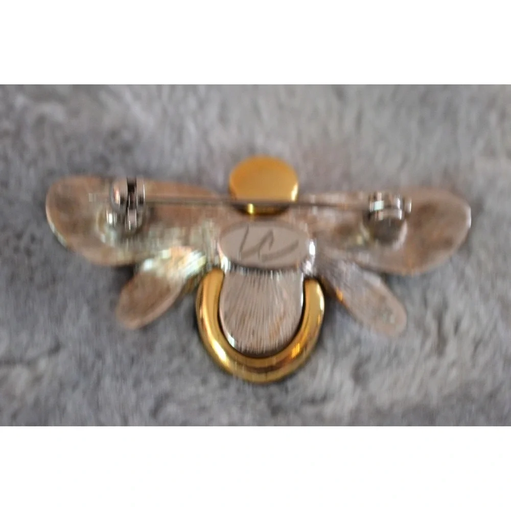 Vintage Liz Claiborne Silver Tone & Gold Tone Bumble Bee Brooch / Pin  1.5